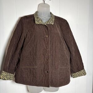 Cotton Quilted Corduroy Lime Green Leopard Jacket Brown Size Petite Large